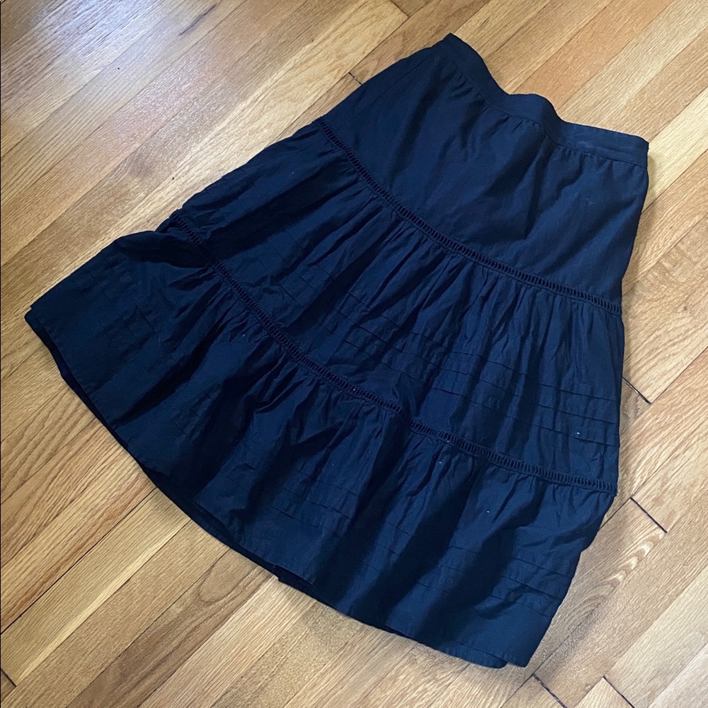 J. Crew Black A-Line Tiered Midi Skirt